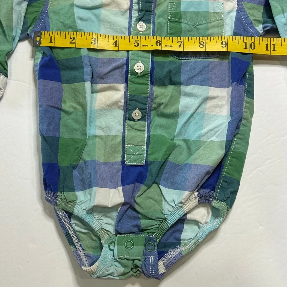 OshKosh B'gosh‎ Plaid Long Sleeve Bodysuit 18 Months Green Blue White
